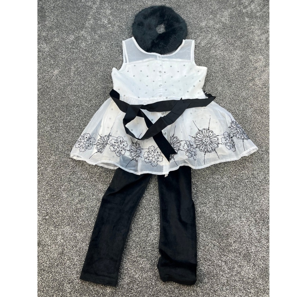 American Girl Let it Snow White Dress Black Leggings Fur Hat Set Girls Size 6